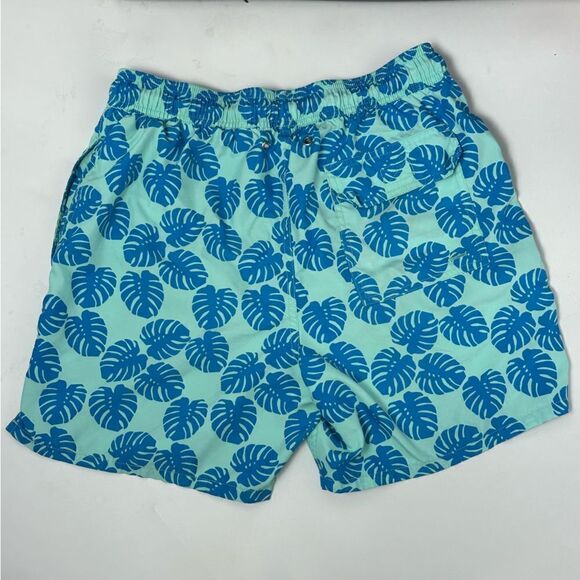 TOM&TEDDY Men’s Leaf Print turquoise and navy swim trunks sz S 5in seam - Picture 5 of 7